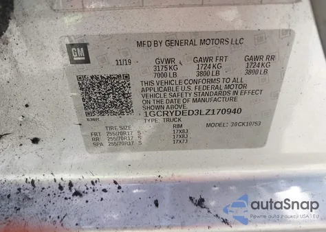 2020 Chevrolet Silverado 1500 4Wd Double Cab Standard Bed Lt z USA, uszkodzony, nr VIN 1GCRYDED3LZ170940